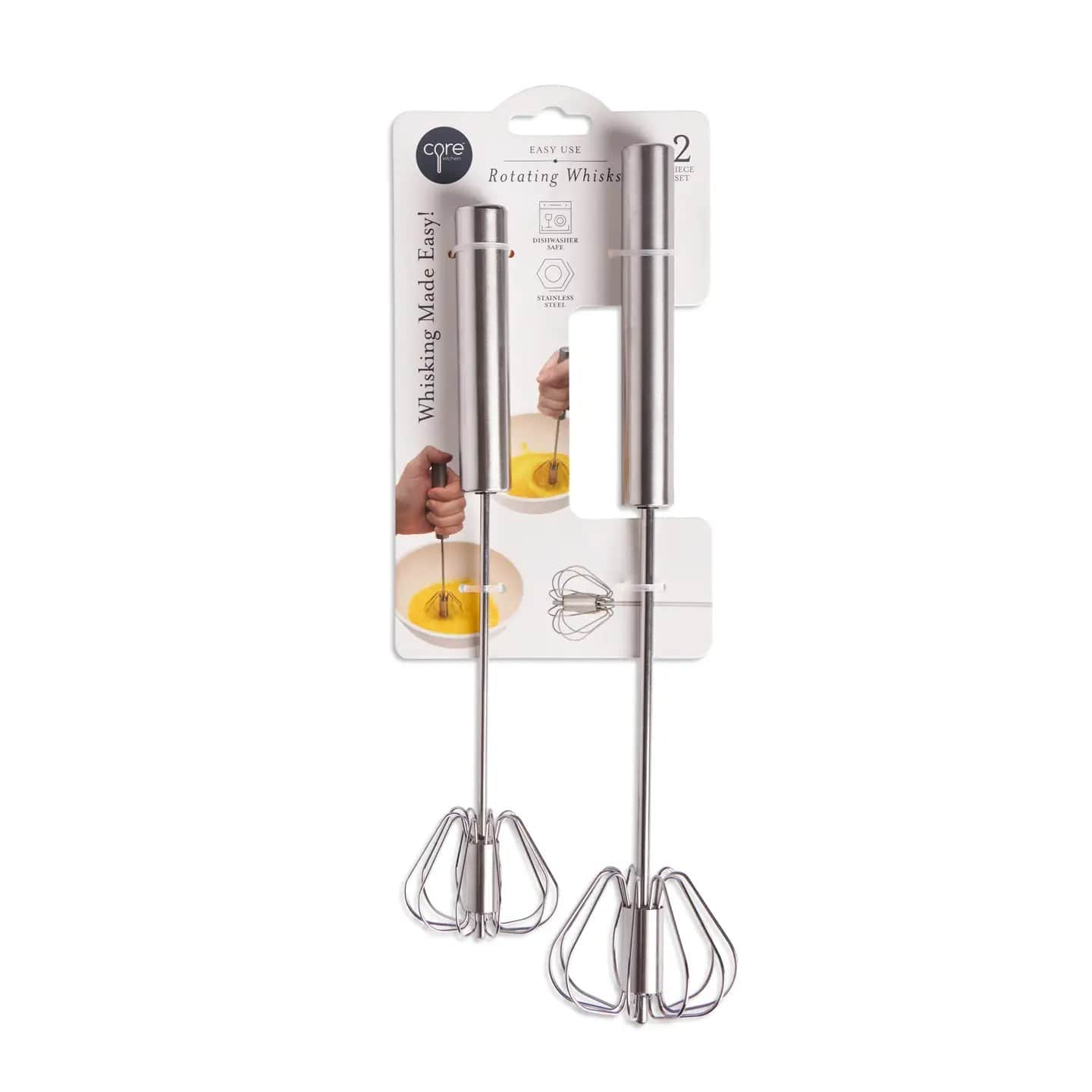 Core Gadgets 2 pc Stainless Steel Rotating Whisk Set 2 pc Stainless Steel Rotating Whisk Set