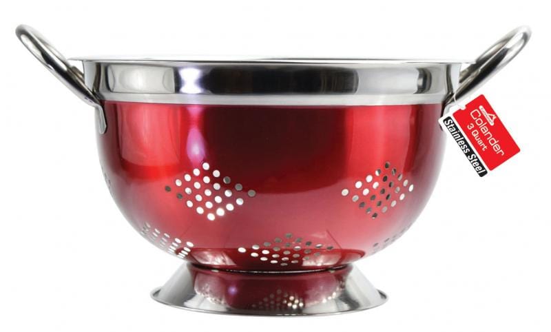 Euro-Ware Inc Utensils 3 Quart Red Stainless Steel Colander