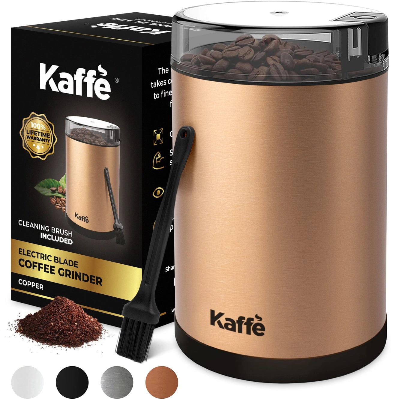 Kaffe Electric Small Appliance Copper Kaffe Electric Coffee Grinder w/ Cleaning Brush - 3oz