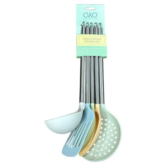 CWC Kitchen Gadgets Cook with Color 5 Pack Colorful Nylon Kitchen Utensil Set in Cream Color Pastels