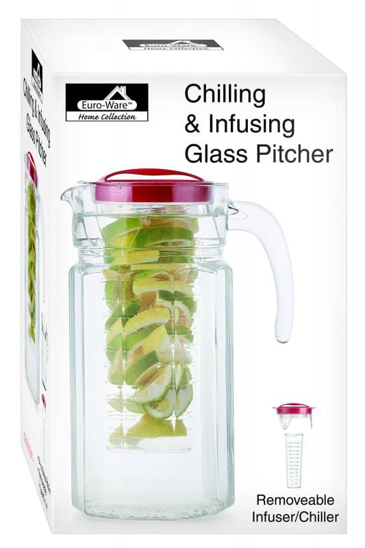 Euro-Ware Inc Drinkware 64 oz Chiller & Infuser Glass Pitcher Includes Ice Chamber & Infuser