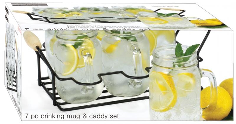 Euro-Ware Inc Drinkware 7 Pc Glass Mason Jar Mug & Caddy Set