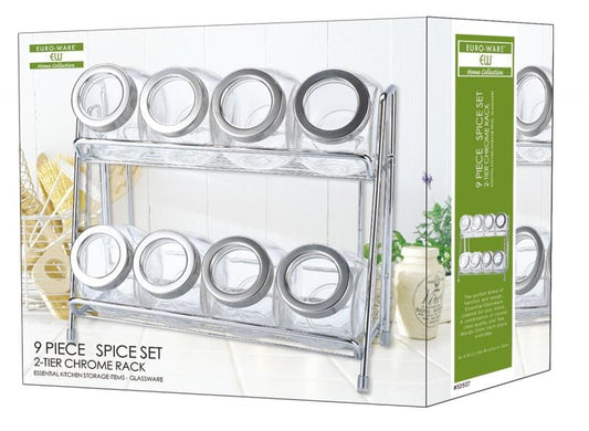 Euro-Ware Inc Gadgets 9 Piece Glass Spice Jar Set w/Rack