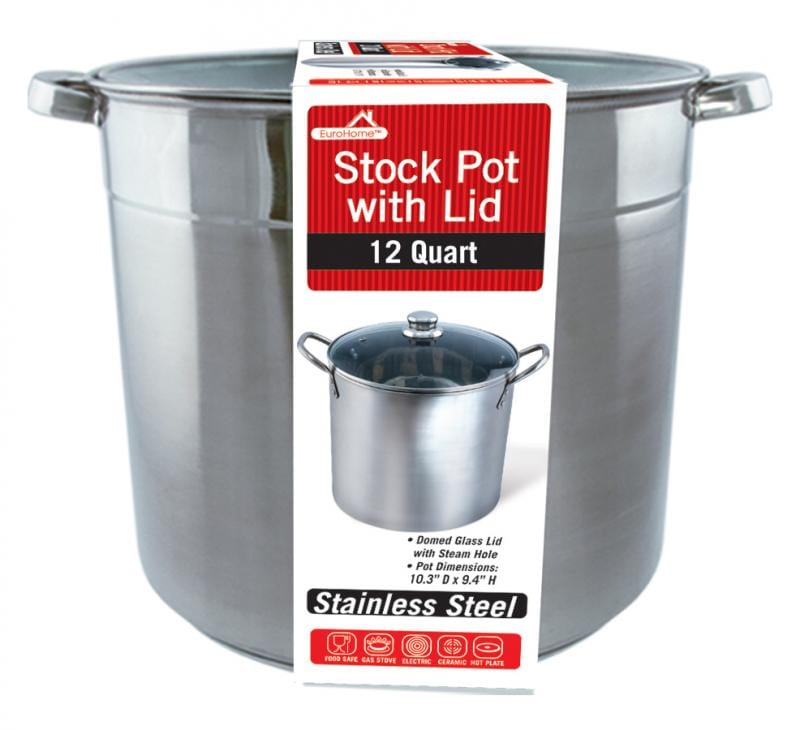 Euro-Ware Inc Pan Sets 12 Qt Heavy Duty Stainless Steel Stock Pot w/ Glass Lid