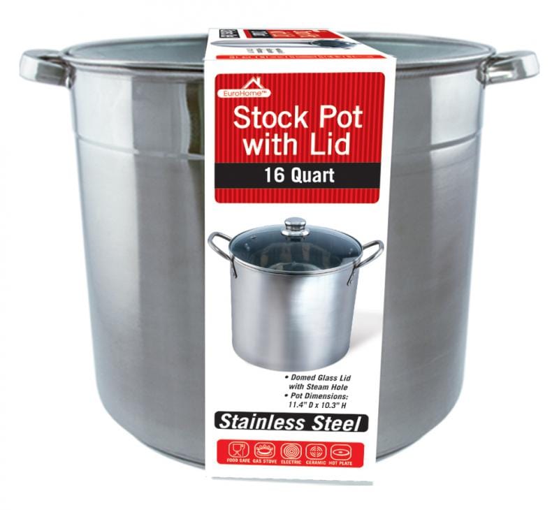 Euro-Ware Inc Pan Sets 16 Qt Heavy Duty Stainless Steel Stock Pot w/ Glass Lid