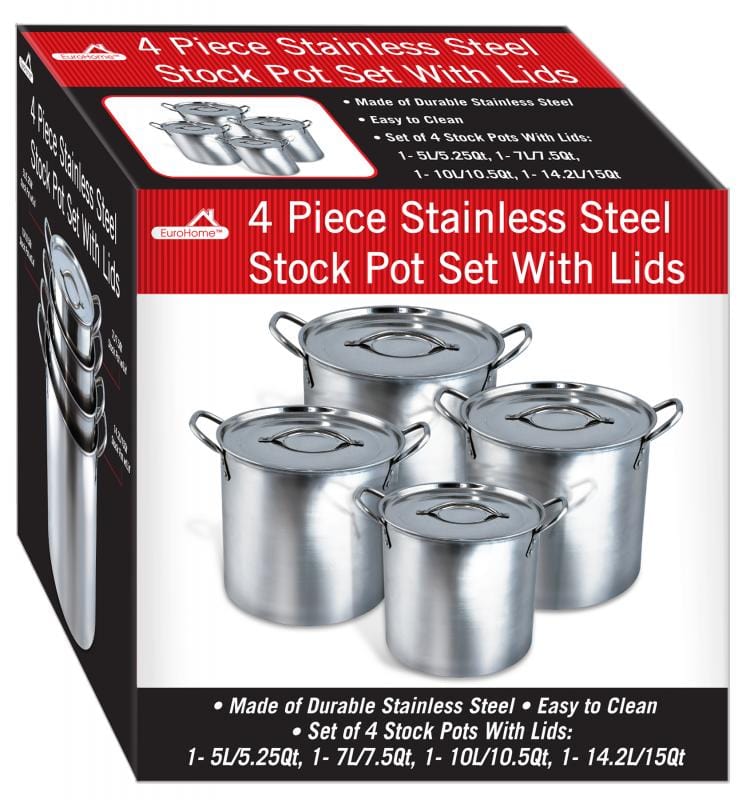 Euro-Ware Inc Pan Sets 4 Piece Stainless Steel Stock Pot Set w/Lid