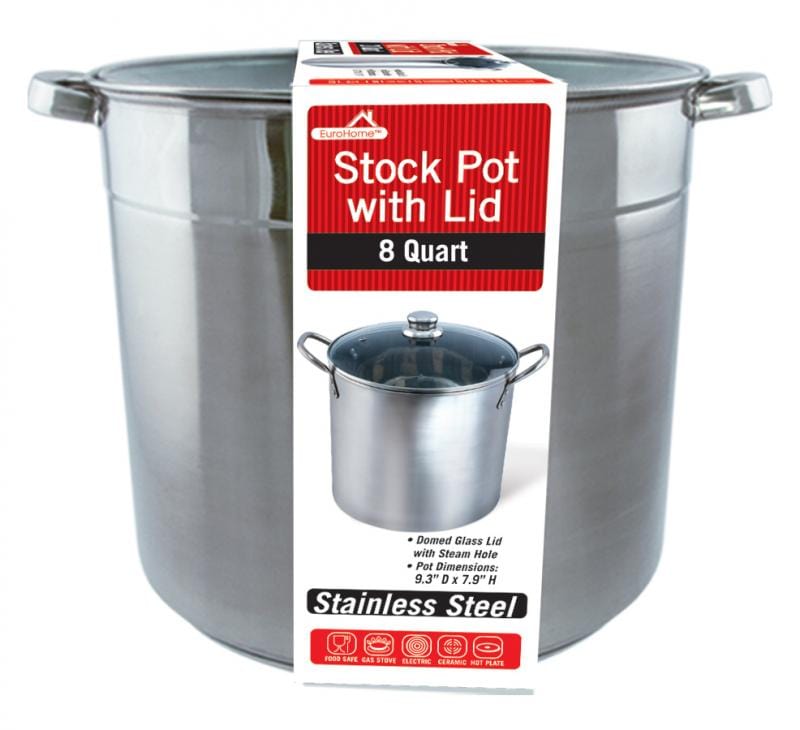 Euro-Ware Inc Pan Sets 8 Qt Heavy Duty Stainless Steel Stock Pot w/ Glass Lid