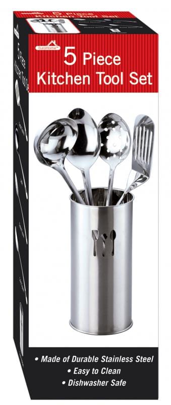 Euro-Ware Inc Utensils 5-PIECE STAINLESS STEEL KITCHEN TOOL SET IN HOLDER