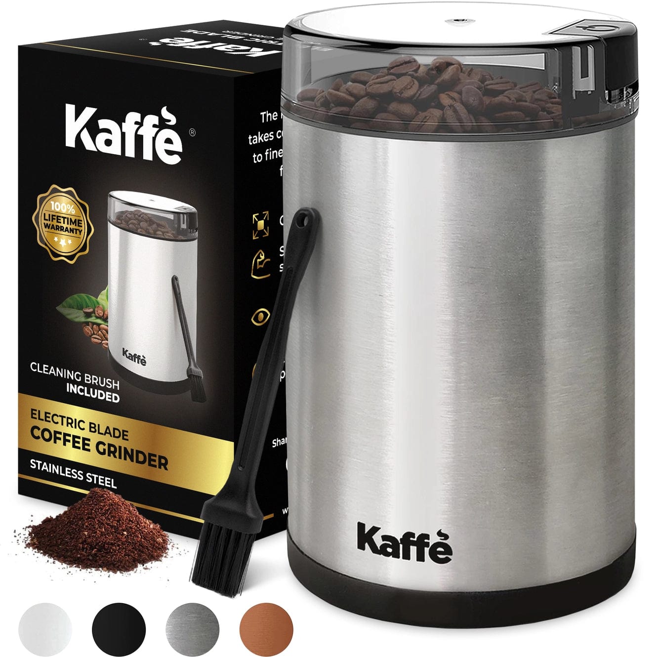 Kaffe Electric Small Appliance Stainless Steel Kaffe Electric Coffee Grinder w/ Cleaning Brush - 3oz
