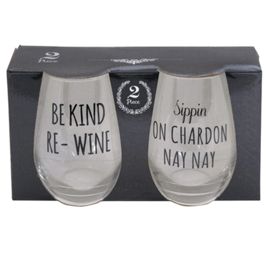 Kitchen Closeout Drinkware WINE STEMLESS 18.9OZ 2PC SET SIPPIN ON CHARDONNAY/BE KIND RE-WINE WINE STEMLESS 18.9OZ 2PC SET SIPPIN ON CHARDONNAY/BE KIND RE-WINE