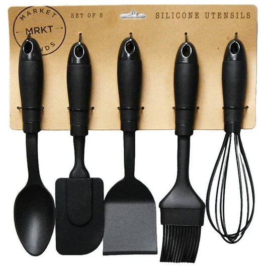 Kole Imports Utensils 5 Pack Black Silicone Utensil Set