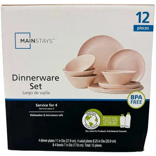 Mainstays Dinnerware Dish Sets- De- Mainstays 12PC Dinnerware Set- Bpa Free Dish Sets- De- Mainstays 12PC Dinnerware Set- Bpa Free