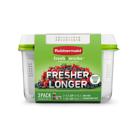RUBBERMAID Food Storage FRESH WORKS 3PK RECT C/W/G