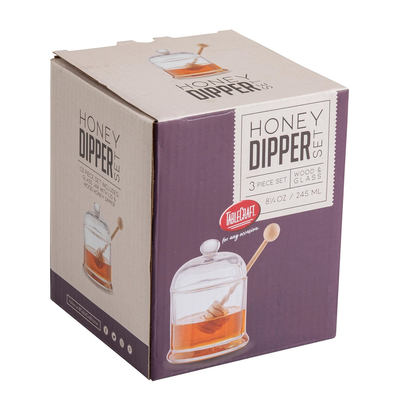 TableCraft Jars Honey Dipper Set, Includes Glass Jar & Wood Dipper